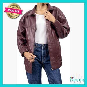Oversized Lambskin Leather Jacket Aviator Style Relaxed Fit Classic Chic